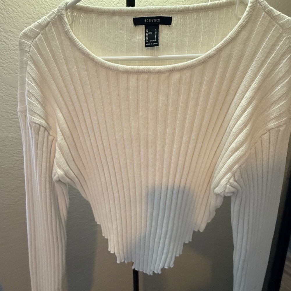 Forever 21 Cream Ribbed Knit Blouse